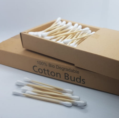 Simple cotton earbuds with no plastic involved. 100% biodegradable. Sold in packs of 200.